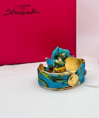 53344 - Браслет манжета  широкий в стиле Schiaparelli с ленточкой твилли