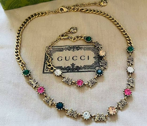 Комплект украшений колье-чокер + браслет с цветными камнями style by GUCCI винтаж