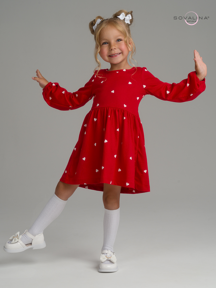 Платье Моана белые сердца на красном УЦЕНКА