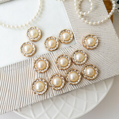 Кабошон с жемчугом, 18 мм, пластиковый, набор 12 шт.