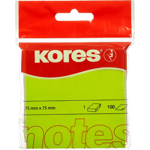 Стикеры Kores 75x75 мм неоновые зеленые (1 блок, 100 листов)