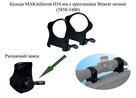 Кольца Weaver MAK 34 мм низкие (5850-3400)