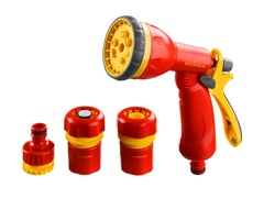 GRINDA GS-34, пистолет с 8 режимами, коннектор 3/4?, коннектор с автостопом 3/4?, адаптер, пластиковый, поливочный набор (8-427384)