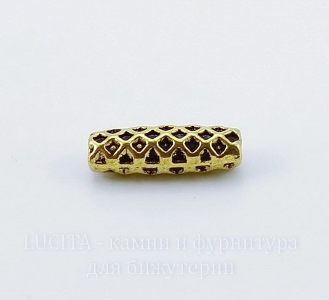 Бусина металлическая - трубочка "Сеточка" 14х4 мм (цвет - античное золото), 10 штук