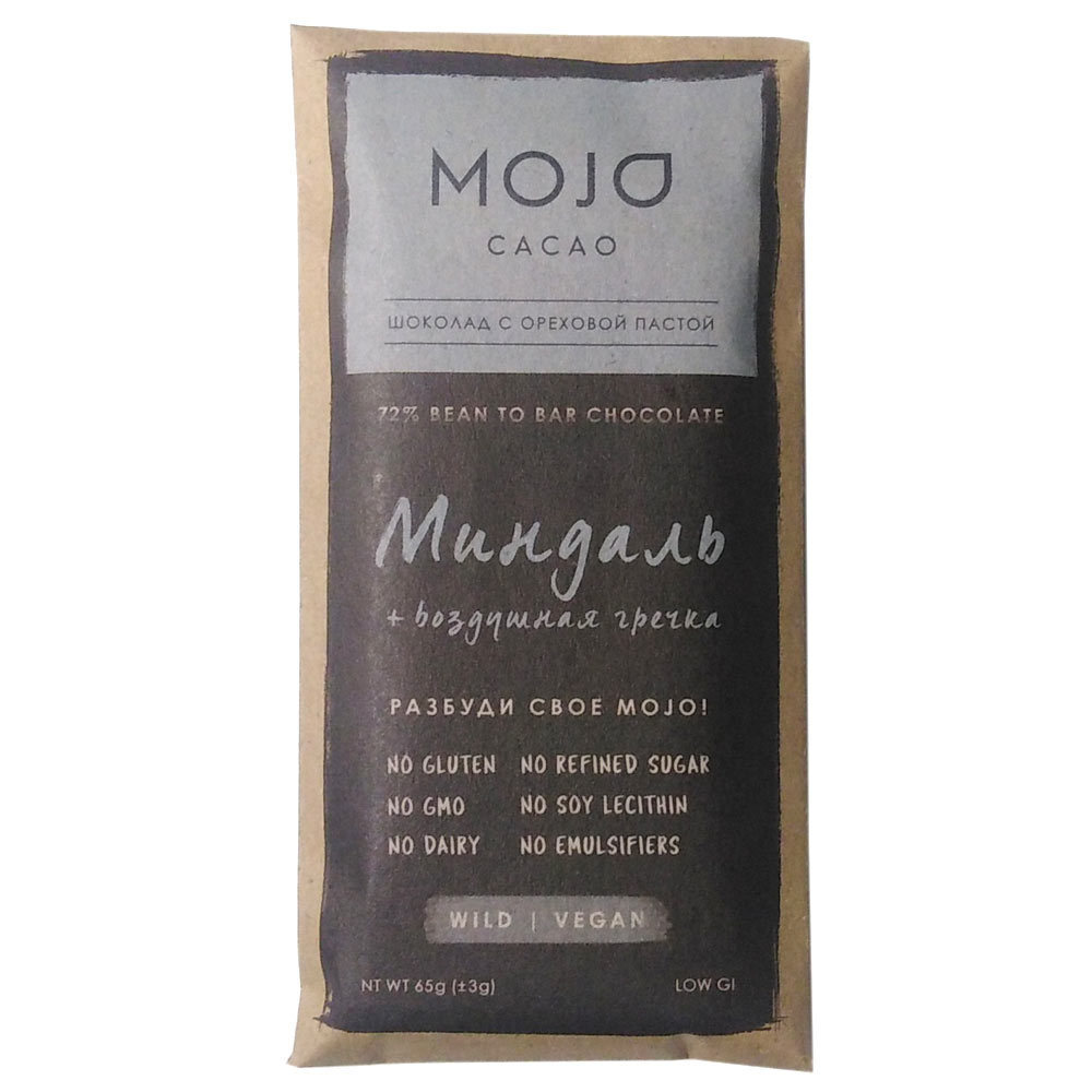 Горький шоколад 72% с ореховой пастой «Миндаль» Mojo, 65г - магазин vegs.bio