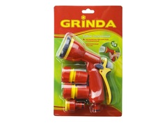 GRINDA GS-34, пистолет с 8 режимами, коннектор 3/4?, коннектор с автостопом 3/4?, адаптер, пластиковый, поливочный набор (8-427384)