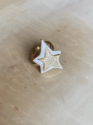 Кольцо Звезда белое, позолоченное серебро