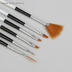 Набор кистей для наращивания и дизайна ногтей, 6 шт, 18,5 см, цвет чёрный/белый/розовый