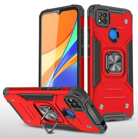 Противоударный чехол Strong Armour Case с кольцом для Xiaomi Redmi 9C (Красный)