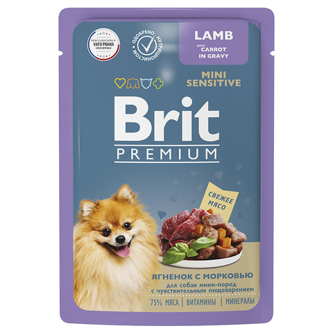 Влажный корм Brit Premium ягненок морковь в соусе для мини собак с чyвств.пищ. 85 г (Брит)