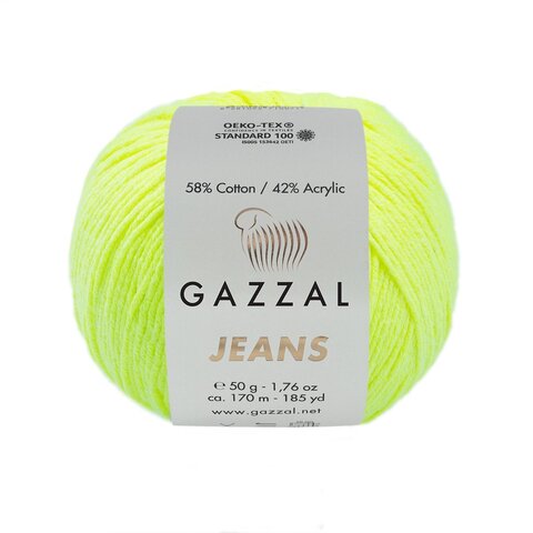 Пряжа Gazzal Jeans 1148 желтый неон