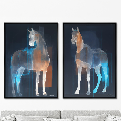 ArtNoMore - Набор из 2-х репродукций картин на холсте Horses in a color glow, 2024г.