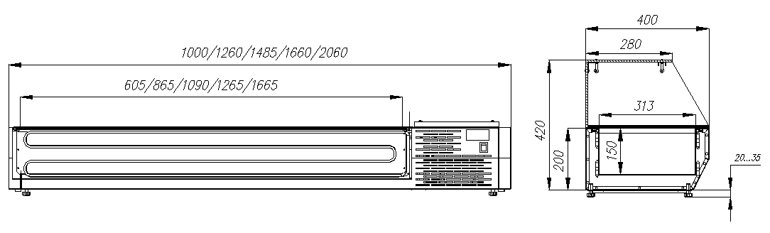 Холодильная витрина для ингредиентов Полюс A40 SM 1,6-G 0430 (Carboma VT3v-G)
