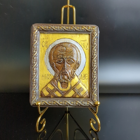 Святитель Николай Чудотворец (Николай Угодник). Старинная деревянная резная икона