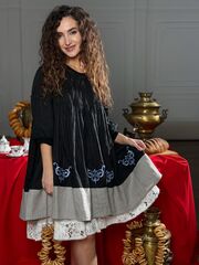 Елена Прекрасная. Платье льняное черное с вышивкой PL-422569