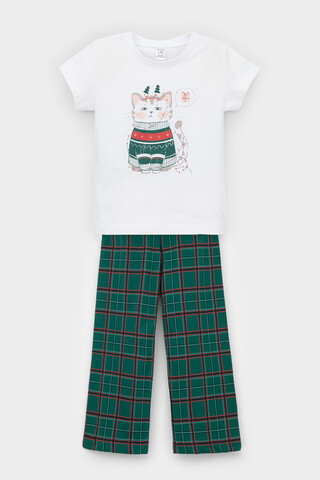 пижама  для девочки  К 1640/белая лилия,шотландская клетка