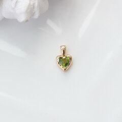 Подвеска Сердце с зелёным фианитом, 12*8 мм, позолота, П305