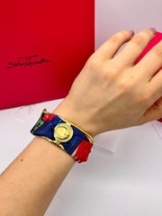 53344 - Браслет манжета  широкий в стиле Schiaparelli с ленточкой твилли