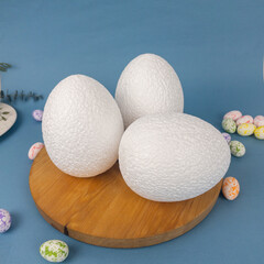 №2 Яйца пасхальные большие, Белые, из пенопласта, размер 12*9 см, набор 3 штуки.