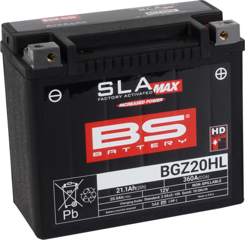 BGZ20HL Аккумулятор BS SLA MAX, 12В, 20 Ач, 360 А 176x89x154, обратная (- / +), (YTX20HL) (300934)