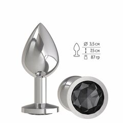 Серебристая средняя пробка с чёрным кристаллом - 8,5 см. - 