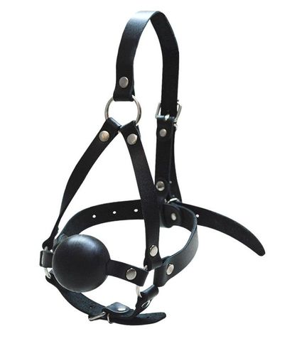 Черный кляп-шар со сбруей на голову из кожи - Sitabella BDSM accessories 3007-1