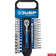 ЗУБР ТМ-28, 28 предм., (1/4?), набор торцовых головок, Профессионал (27645-H28)