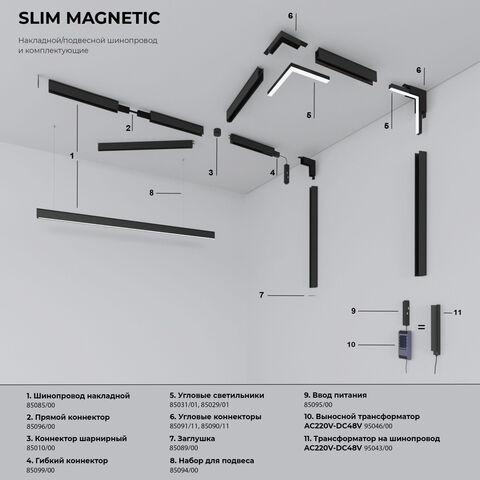 Заглушки для шинопровода Elektrostandard Slim Magnetic в натяжной потолок 85204/00 2 шт. 85206/00 черный