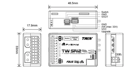 Приёмник FrSky TW SR12 2.4G ADV (Dual 2.4G+2.4G) Stabilize Receiver