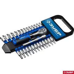 ЗУБР ТМ-28, 28 предм., (1/4?), набор торцовых головок, Профессионал (27645-H28)