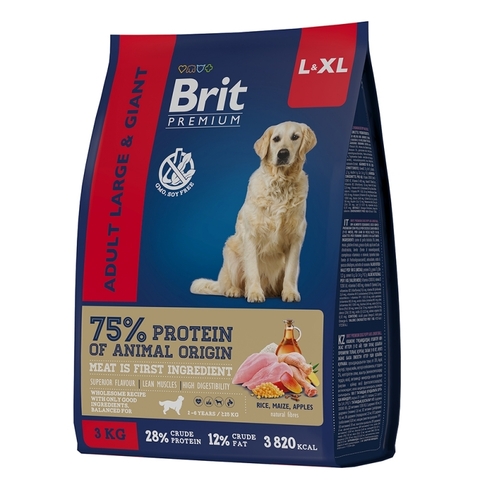 Brit Premium Dog Adult L сухой корм для взрослых собак крупных пород (курица) 3кг