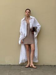 Льняная комбинация в длине мини, кофе