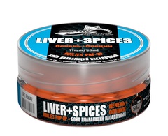 Бойлы насадочные плавающие Sonik Baits LIVER-SPICES Fluo Pop-ups 11мм 50мл (Печень+Специи)