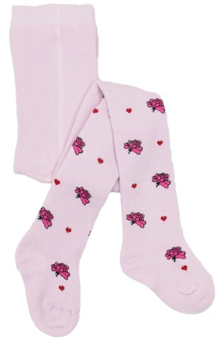 Розовые махровые колготки с цветочками RuSocks