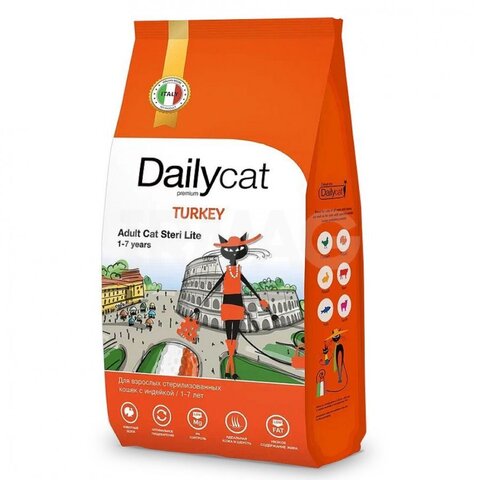 Dailycat ADULT корм для взрослых стерилизованных кошек с индейкой  400 гр