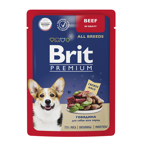Влажный корм Brit Premium говядина в соусе 85 г до 06.12.24 для взр.собак всех пород (Брит)