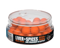 Бойлы насадочные плавающие Sonik Baits LIVER-SPICES Fluo Pop-ups 11мм 50мл (Печень+Специи)