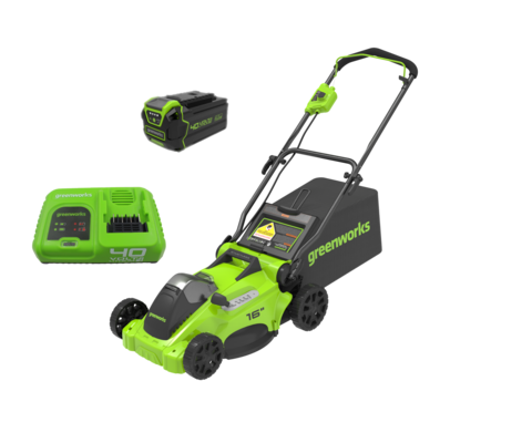 Аккумуляторная газонокосилка Greenworks GD40LM16XK5, 40v, 41 см, (2517907UBB), с аккумулятором 4 А·ч и быстрым зарядным устройством
