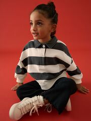 Поло с длинным рукавом для девочки Next E53-963, Черный, Белый