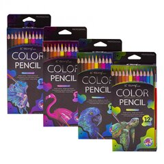 Карандаши цветные акварельные Yalong 12 цв., "Неоновые животные" деревянные, трехгранные, заточенные, кисть, грифель 3.0 мм, картон. уп., европодвес