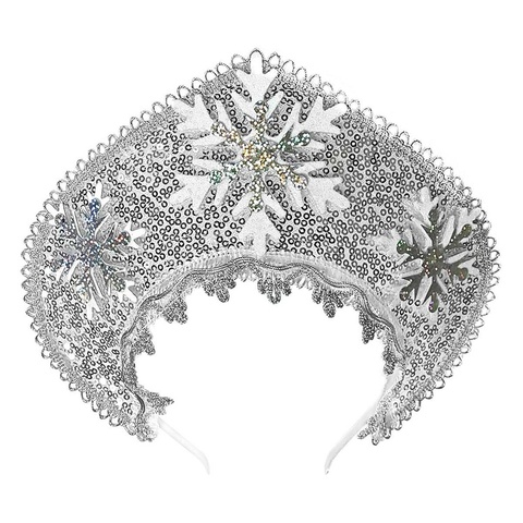 Кокошник ободок Снежинки пайетки серебро