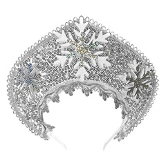 Кокошник ободок Снежинки пайетки серебро