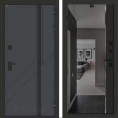 Входная металлическая дверь с зеркалом Бункер B-12 Веллюто верде / зеркало Панорама ФЛ-618 Черный кварц