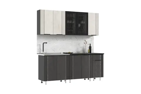 Кухня Виктория 2,0м (490) (Камень светлый/Камень темный, Графит (Кастилло темный))