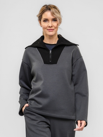 Свитшот с декорированным воротом, женский, цвет "Пепел костра"