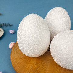 №2 Яйца пасхальные большие, Белые, из пенопласта, размер 12*9 см, набор 3 штуки.