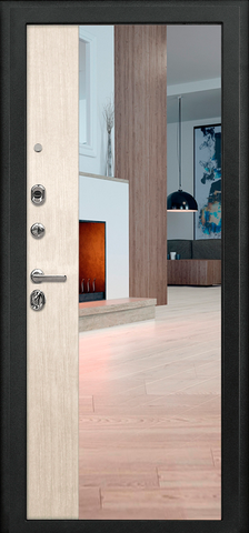 Теплая дверь входная Страж 3К Панорама Зеркало 3/4, 2 замка, 1,5 мм металл, (серебро антик+белая лиственница) #3