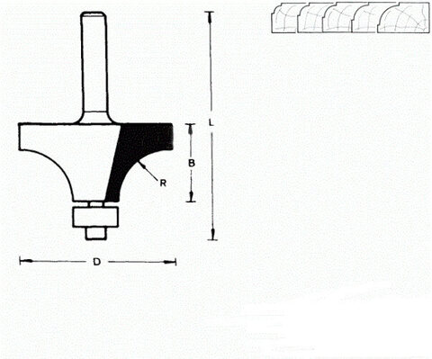 711786 Фреза (D): 28,6 mm (B): 12,7 mm (L): 49 mm (R): 7,9 mm (754023) Хвостовик 6 mm