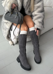 Серые зимние сапоги из натуральной замши