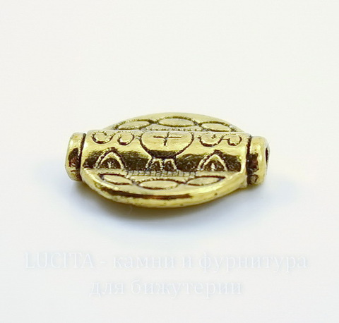 Бусина металлическая круглая плоская "Узоры" 18х16 мм (цвет - античное золото)